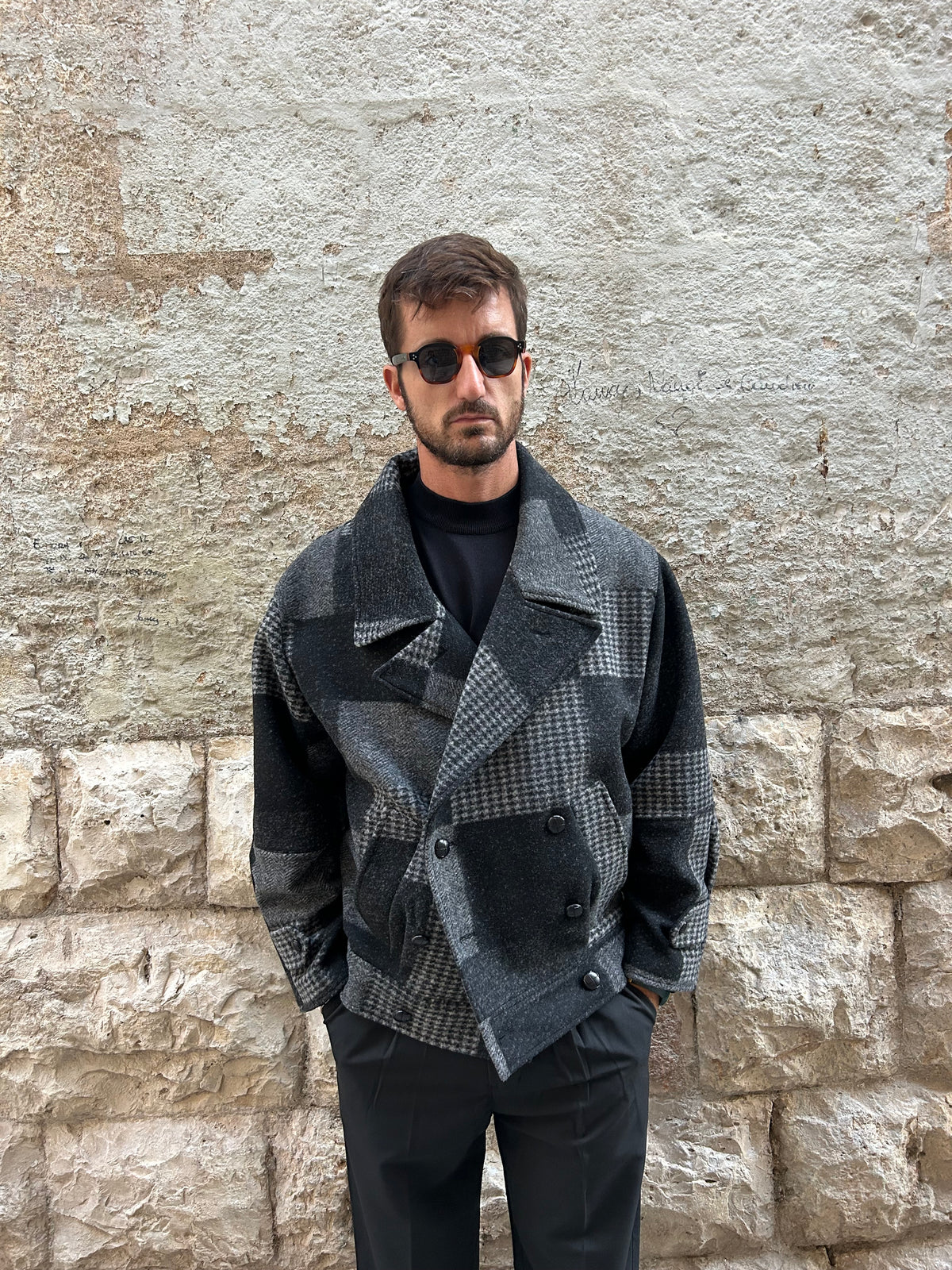 CAPPOTTO  QUADRI 1 - GRIGIO/NERO