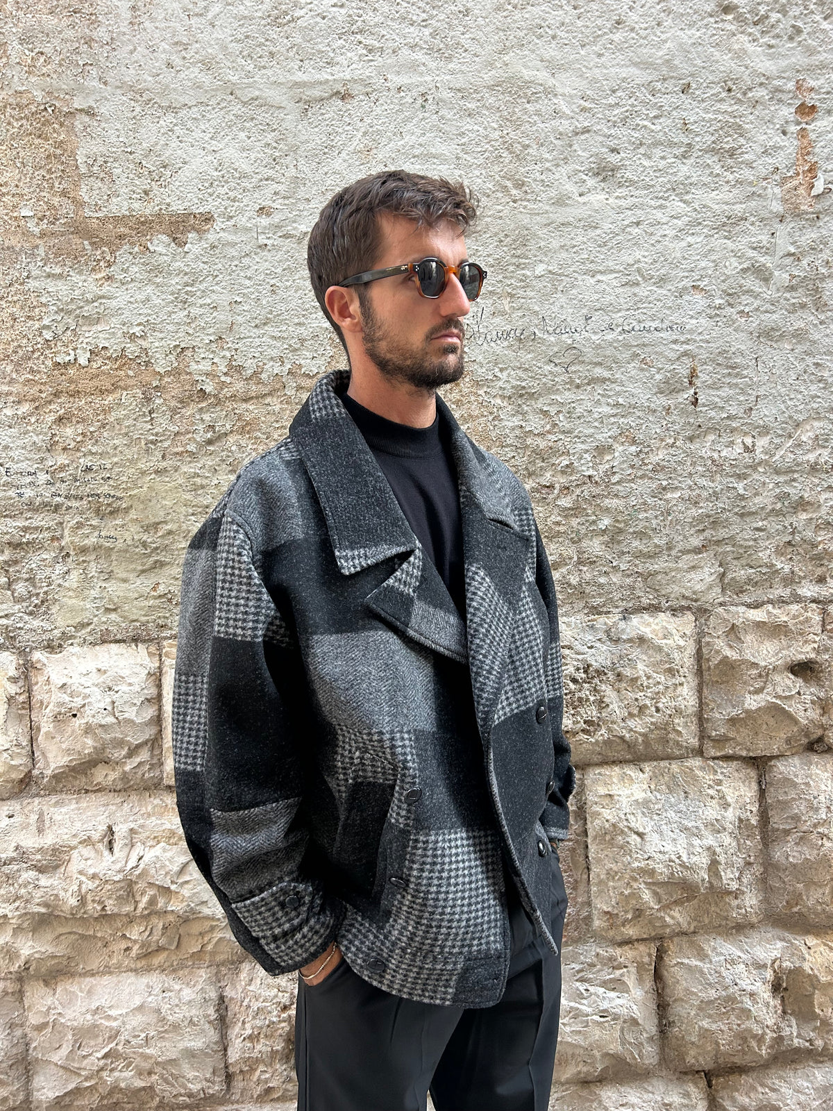 CAPPOTTO  QUADRI 1 - GRIGIO/NERO