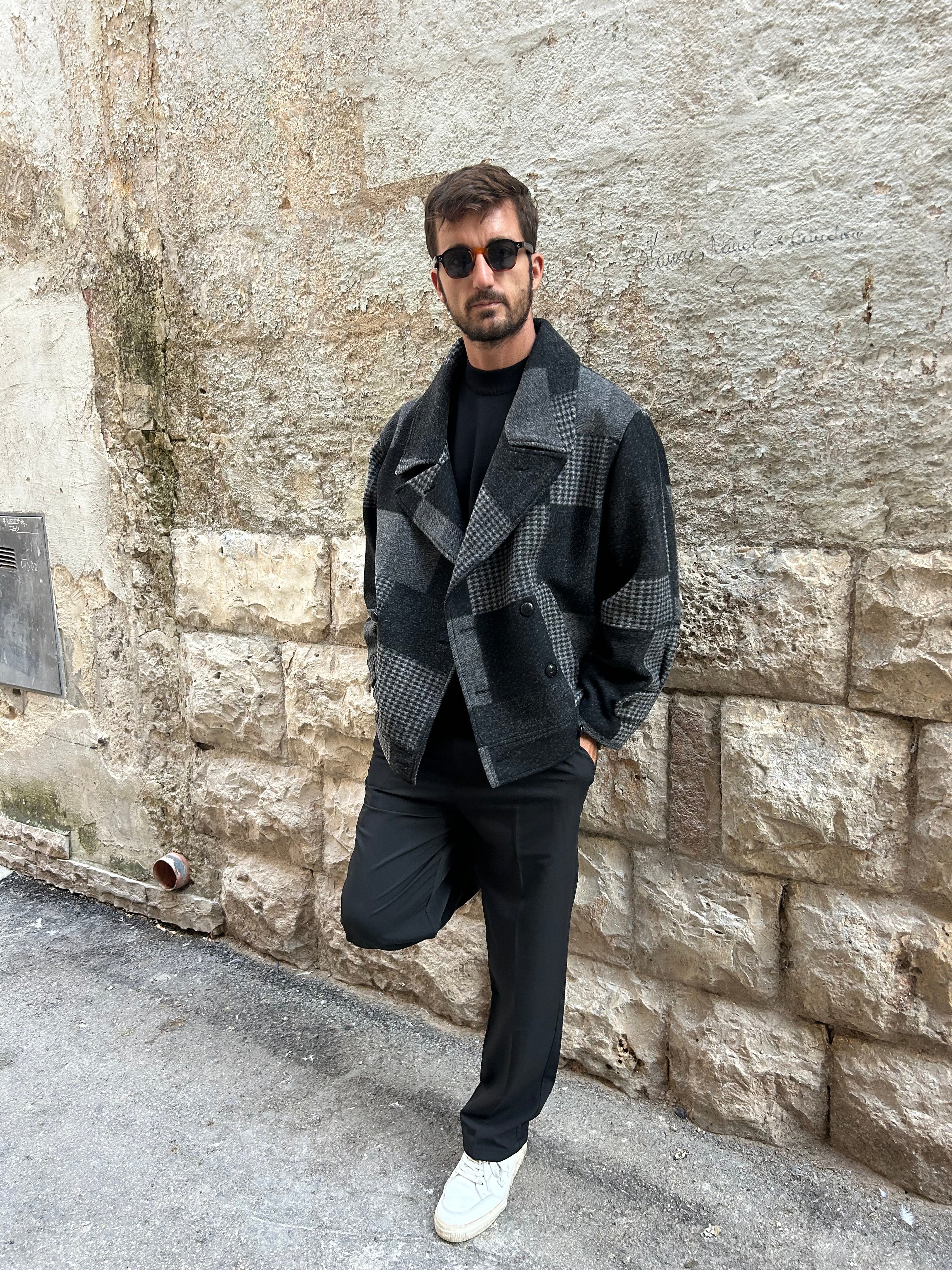 CAPPOTTO  QUADRI 1 - GRIGIO/NERO