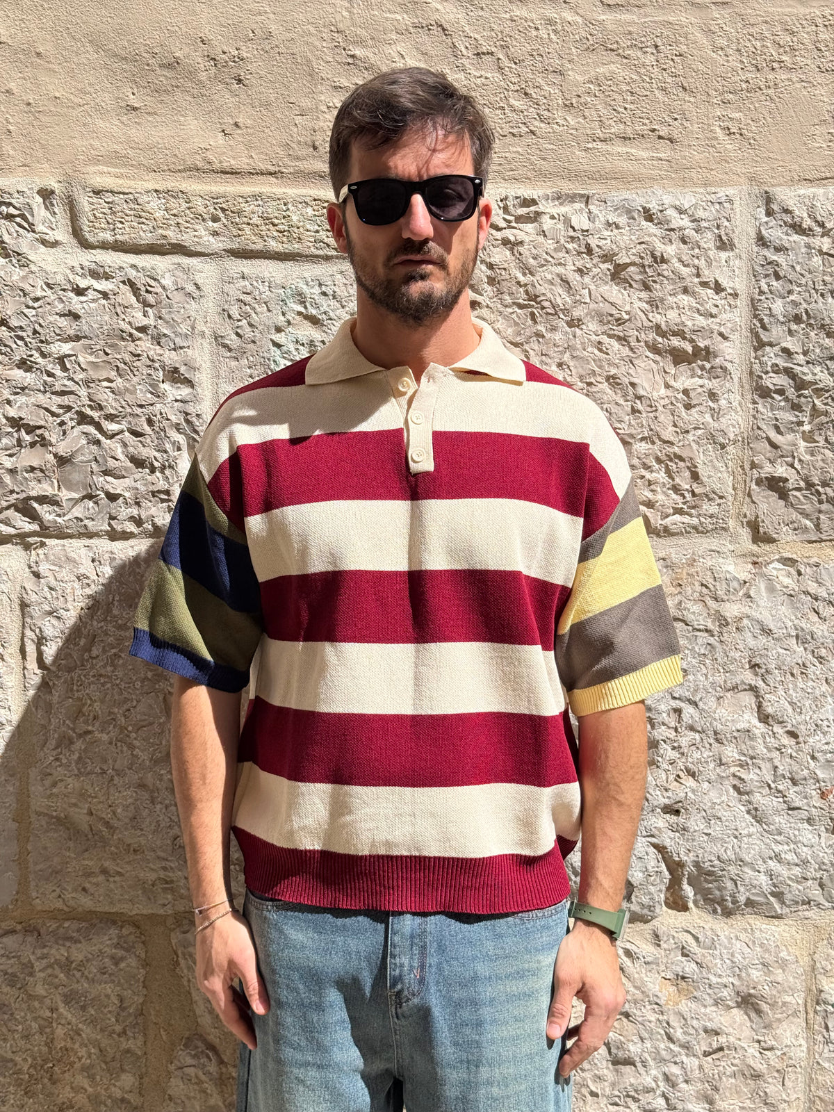 MAGLIA P375 - PANNA/ROSSO