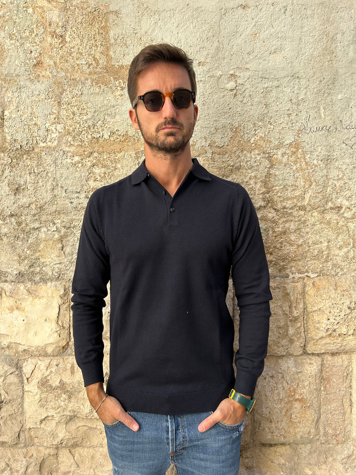 POLO MANICA LUNGA  -  ANNY  - BLU DENIM