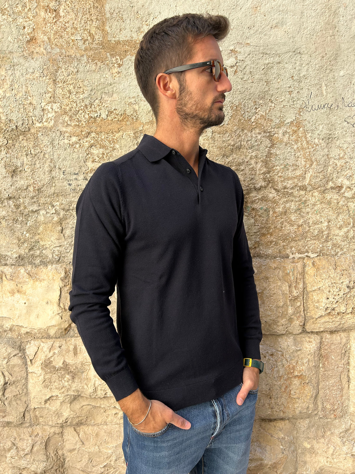 POLO MANICA LUNGA  -  ANNY  - BLU DENIM