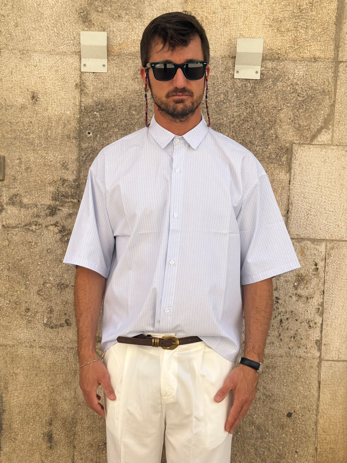 CAMICIA C801 - CELESTE/BIANCA