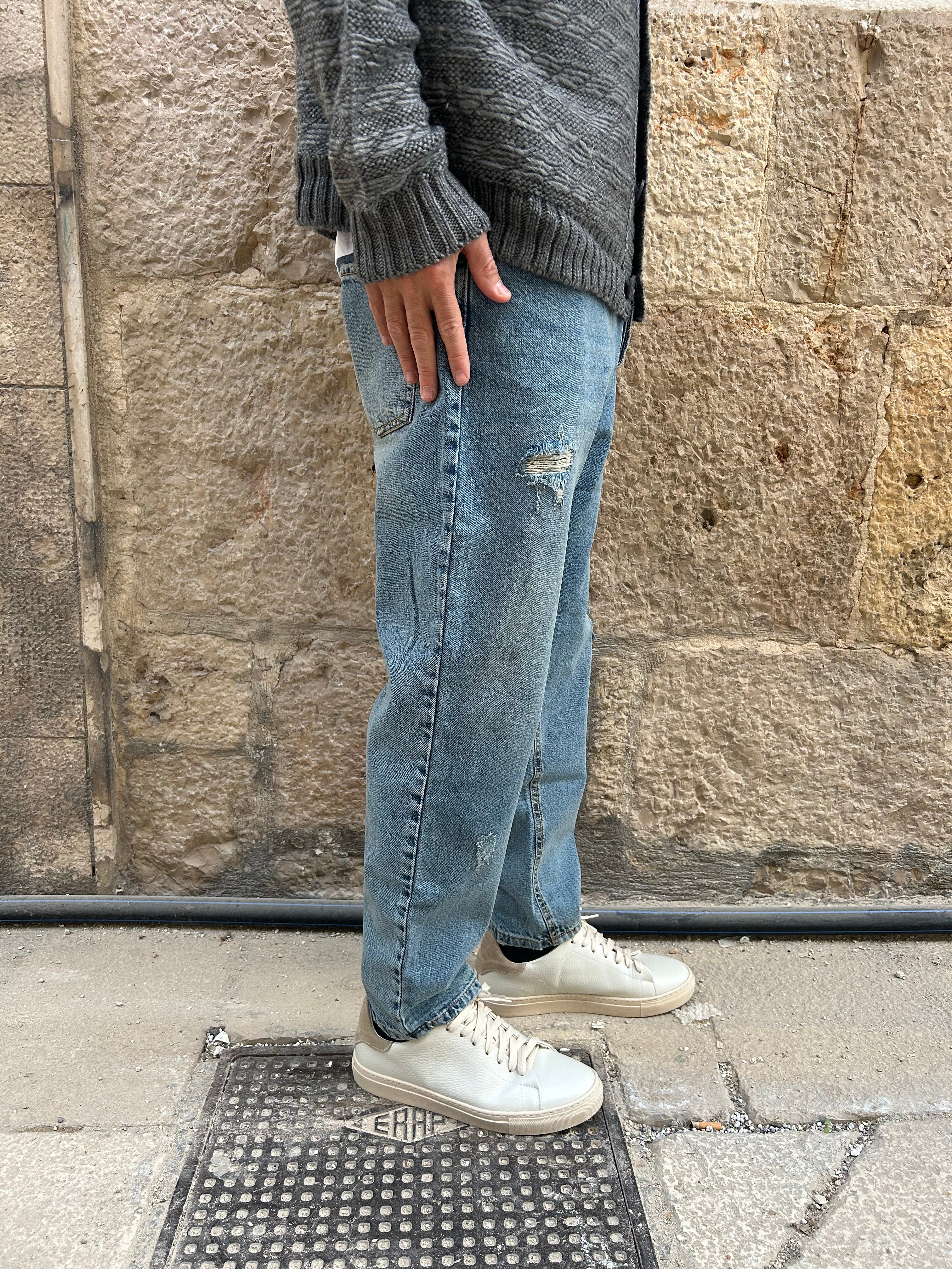 JEANS OCTOBER - BLU CHIARO SLAVATO