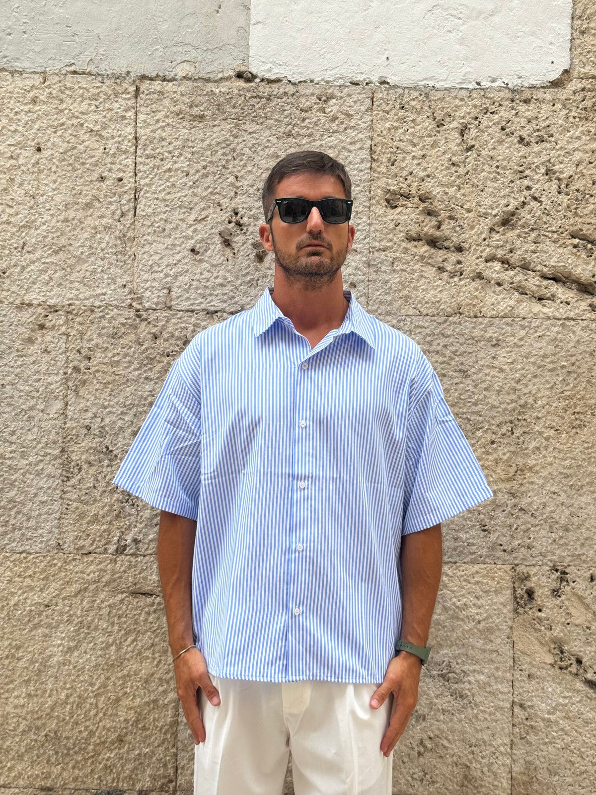 CAMICIA A RIGHE CELESTE