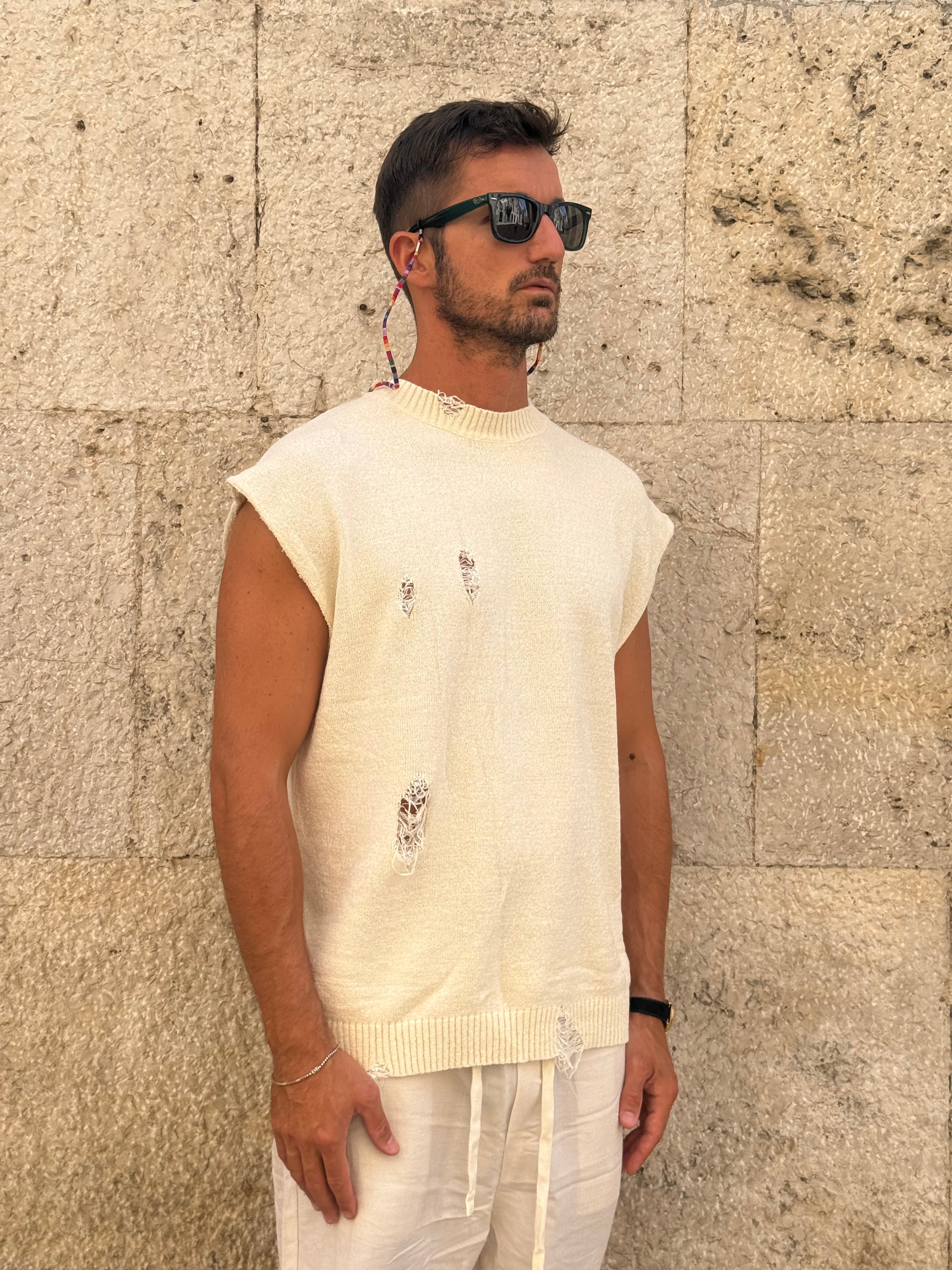 SMANICATO CON STRAPPI- PANNA