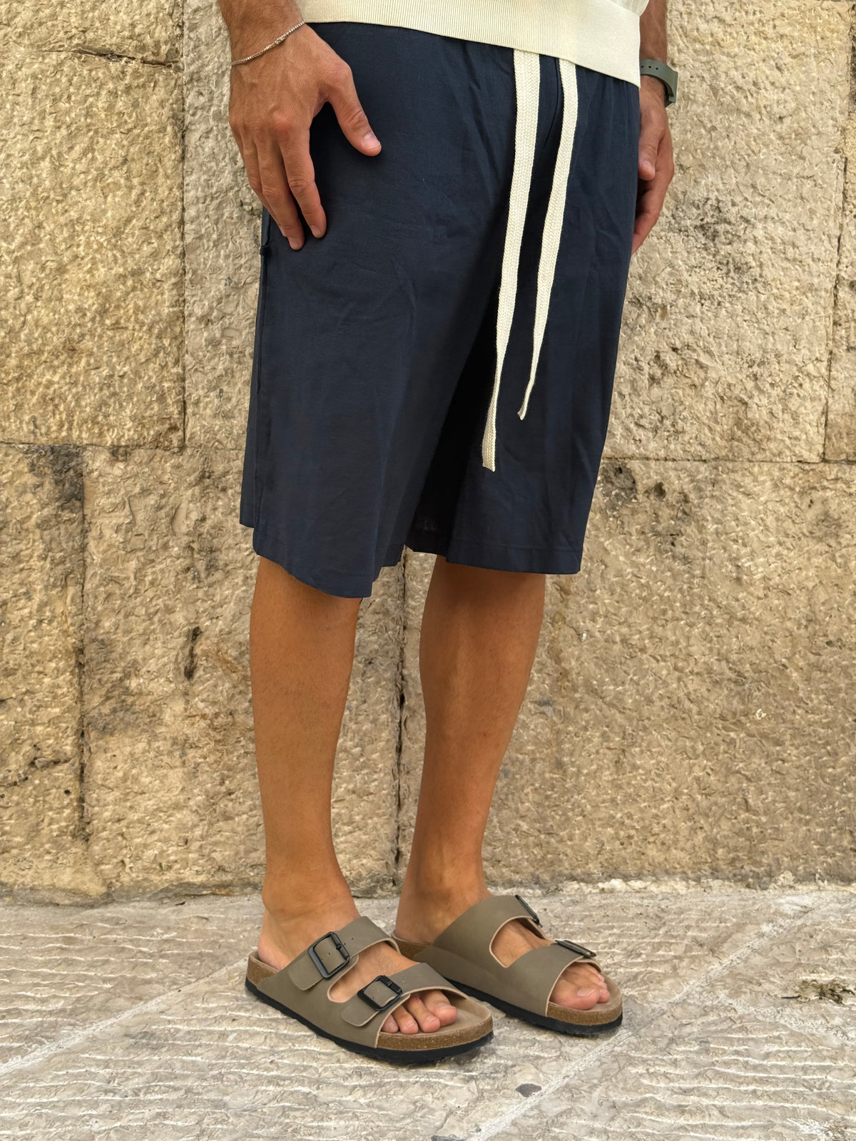 BERMUDA MISTO LINO  BLU