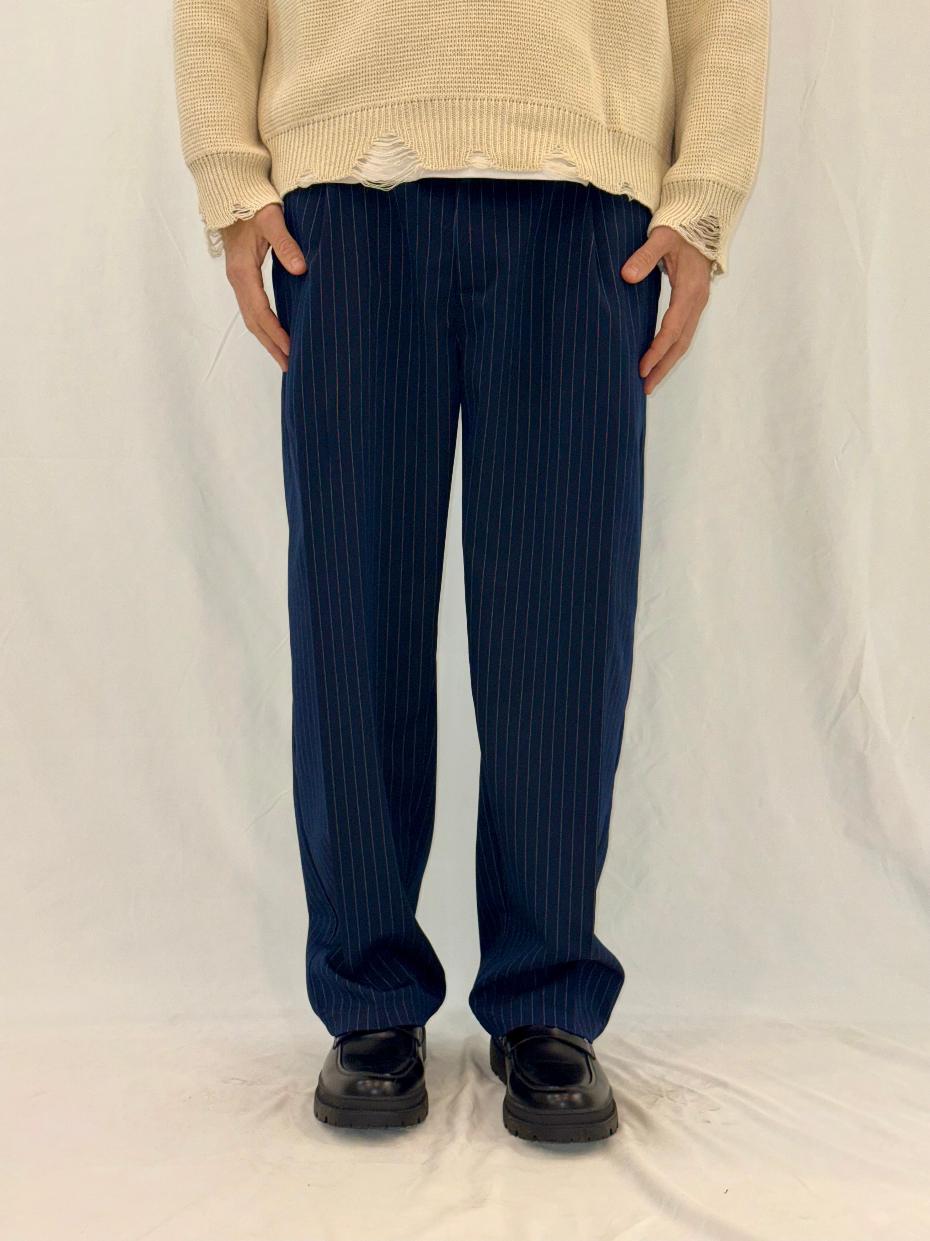 PANTALONE GESSATO ZP24626 - BLU