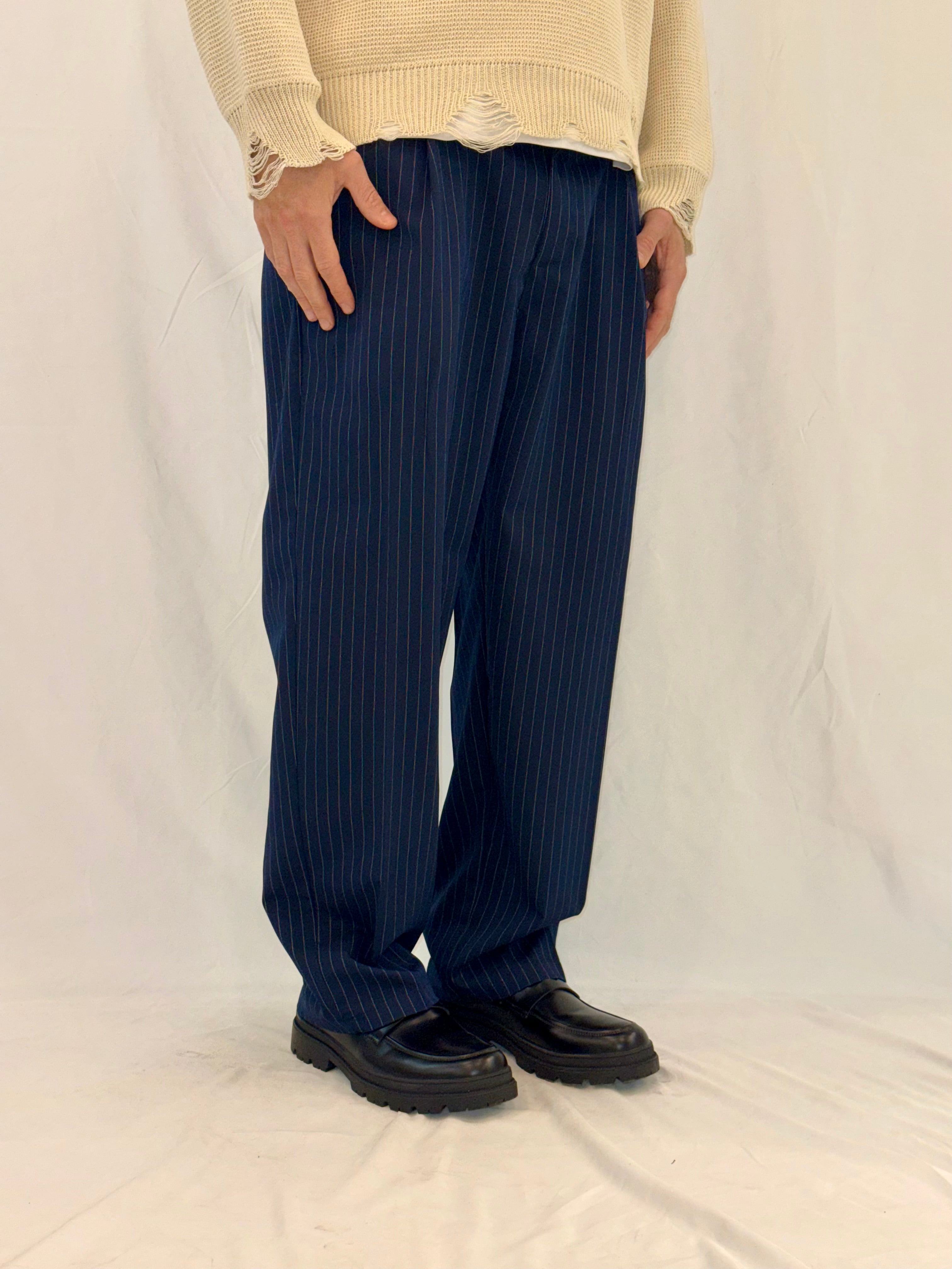 PANTALONE GESSATO ZP24626 - BLU
