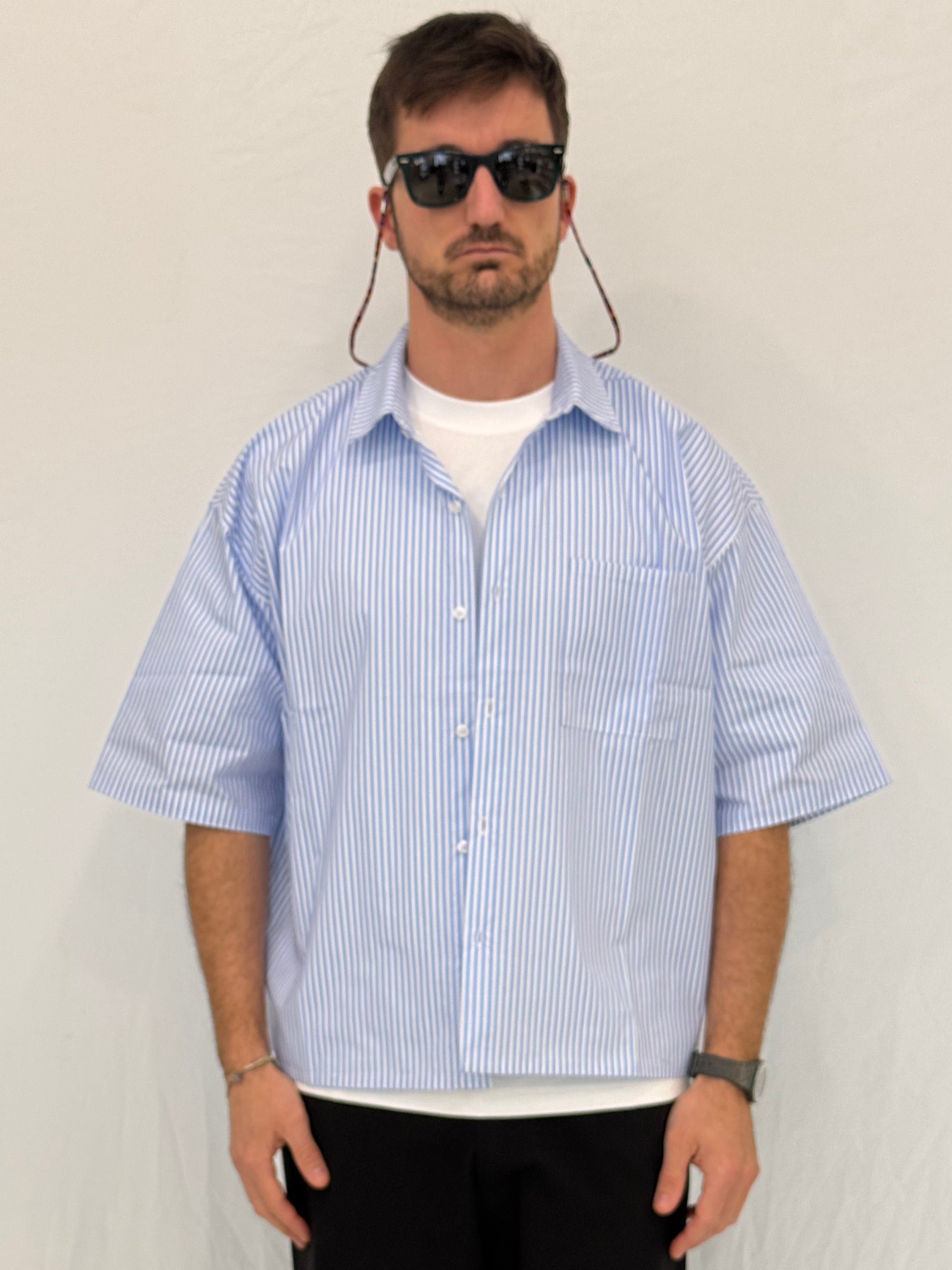 CAMICIA A RIGHE C13- CELESTE/BIANCA
