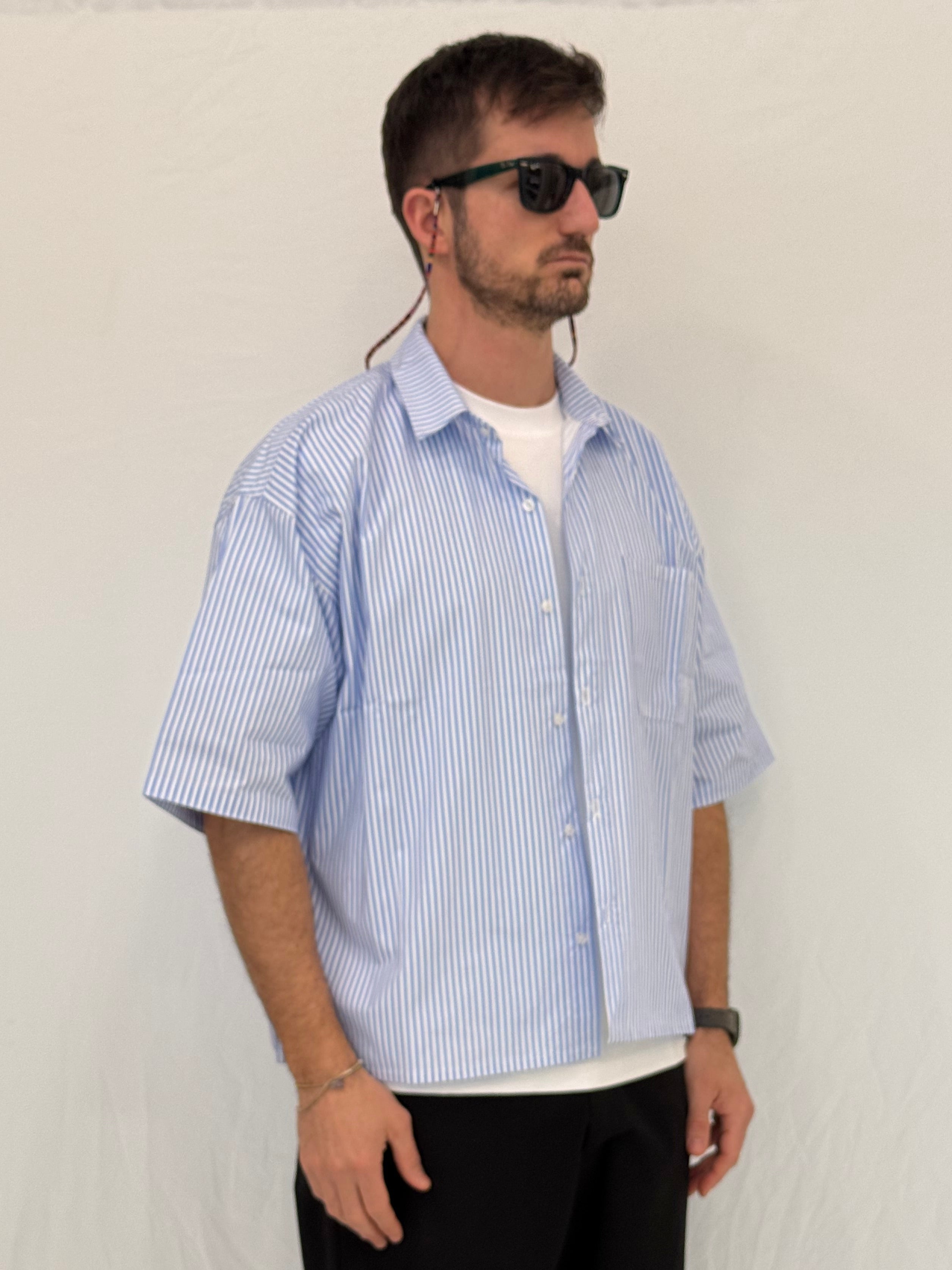 CAMICIA A RIGHE C13- CELESTE/BIANCA