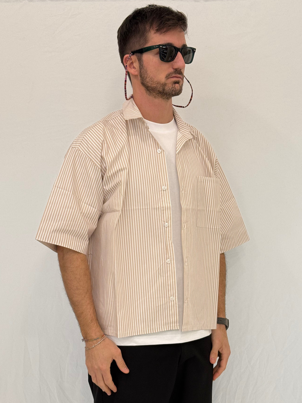 CAMICIA A RIGHE C13- BEIGE/BIANCA