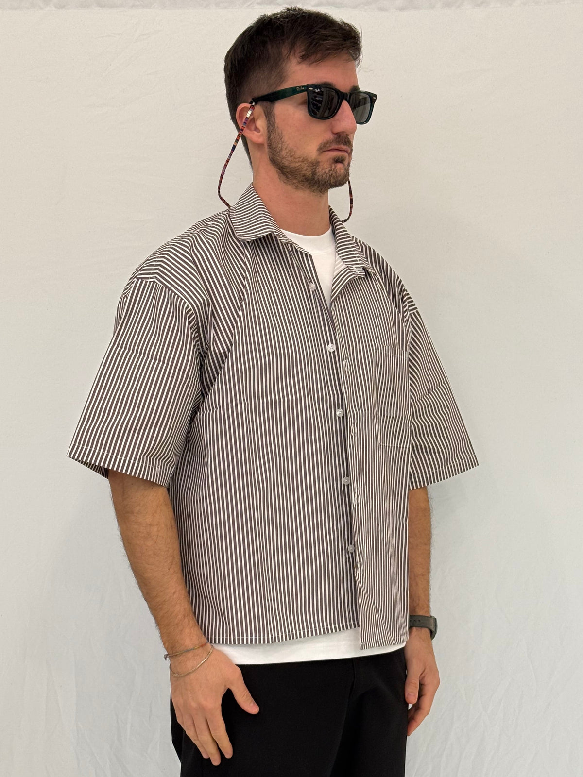 CAMICIA A RIGHE C13- MARRONE/BIANCA